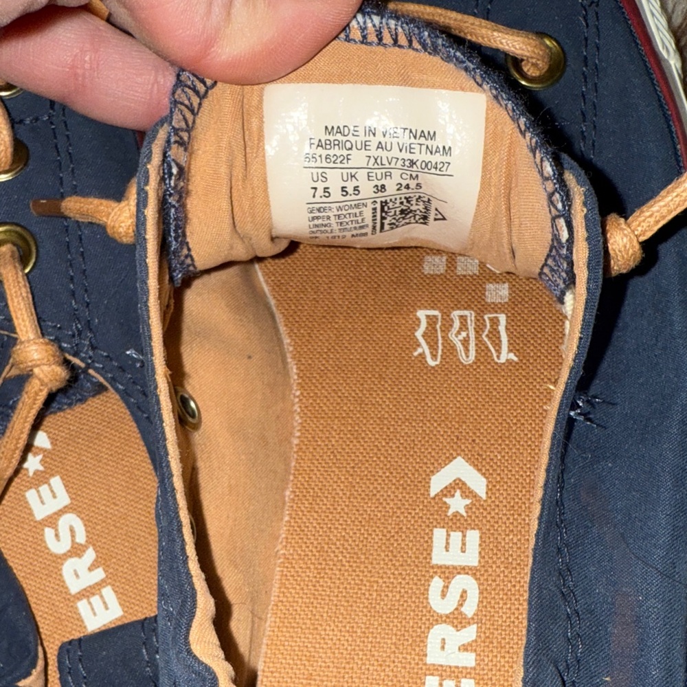 Converse Dark Blue Canvas Sneakers with Tan Laces - Picture 8 of 8
